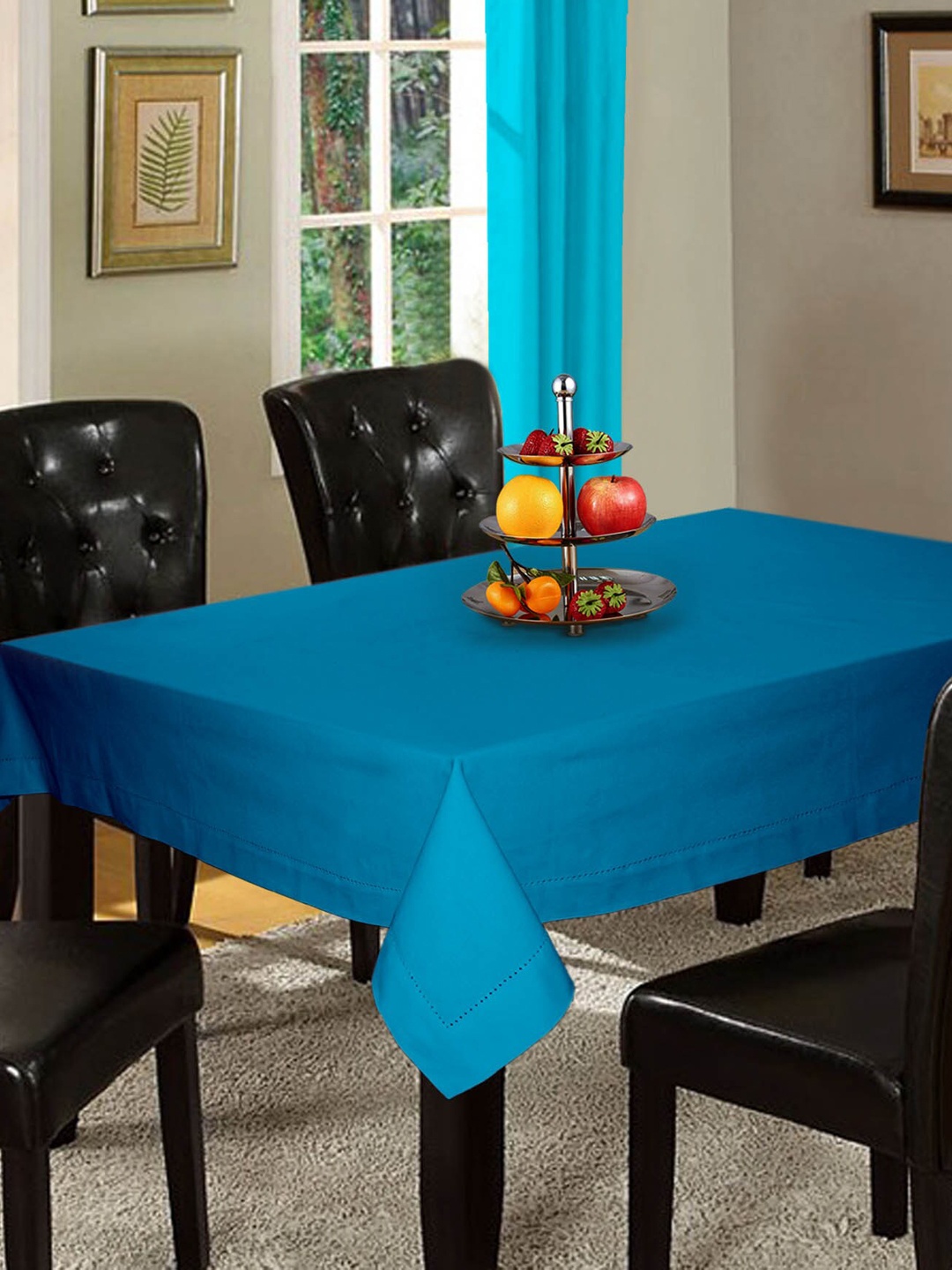 

Lushomes Blue 12 Seater Plain Bachelor Button Holestitch Cotton Table Cover