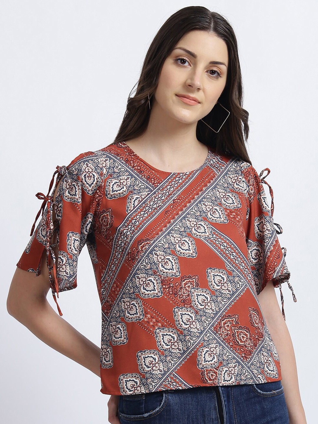 

Zink London Rust Orange Printed Regular Top