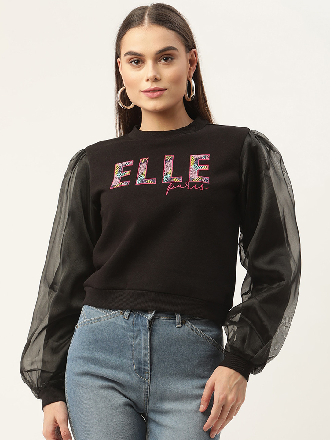 

ELLE Women Black Printed Sweatshirt