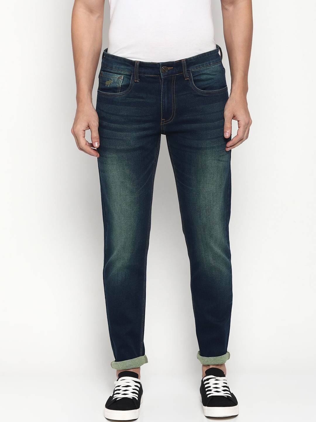 

RUG WOODS Men Blue Heavy Fade Stretchable Regular Fit Jeans