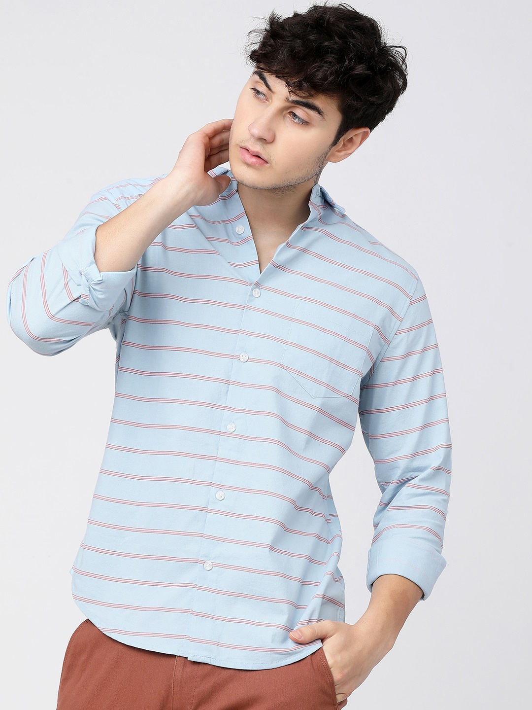 

KETCH Men Slim Fit Horizontal Stripes Cotton Casual Shirt, Blue