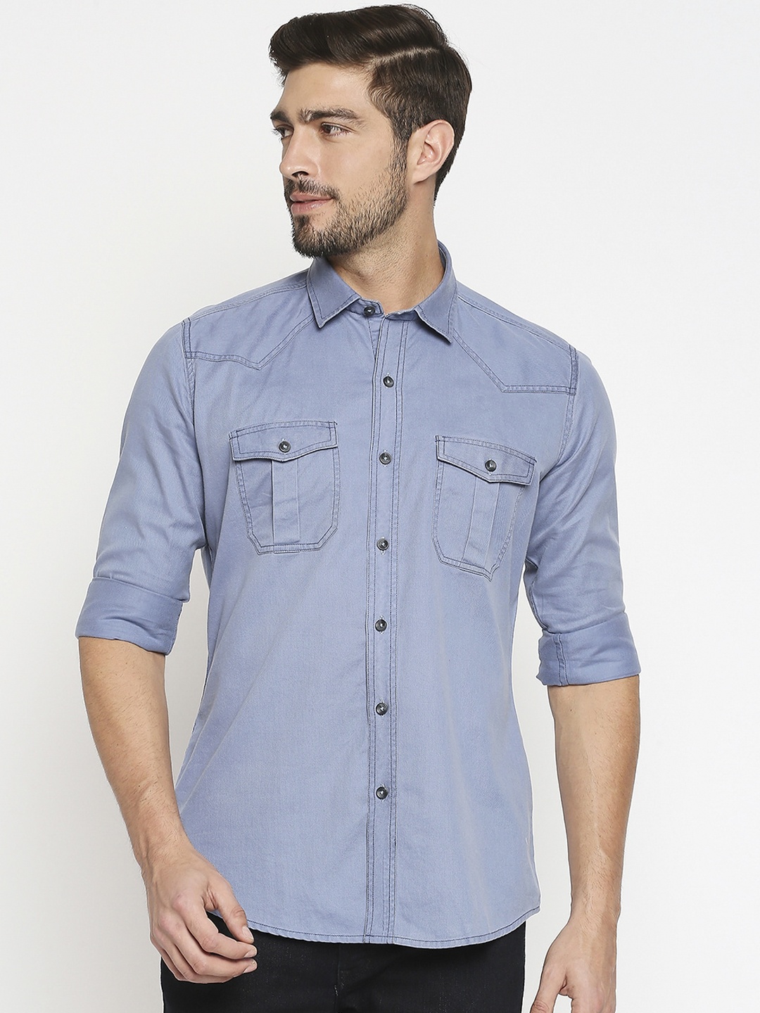 

EVOQ Men Blue Standard Opaque Casual Shirt