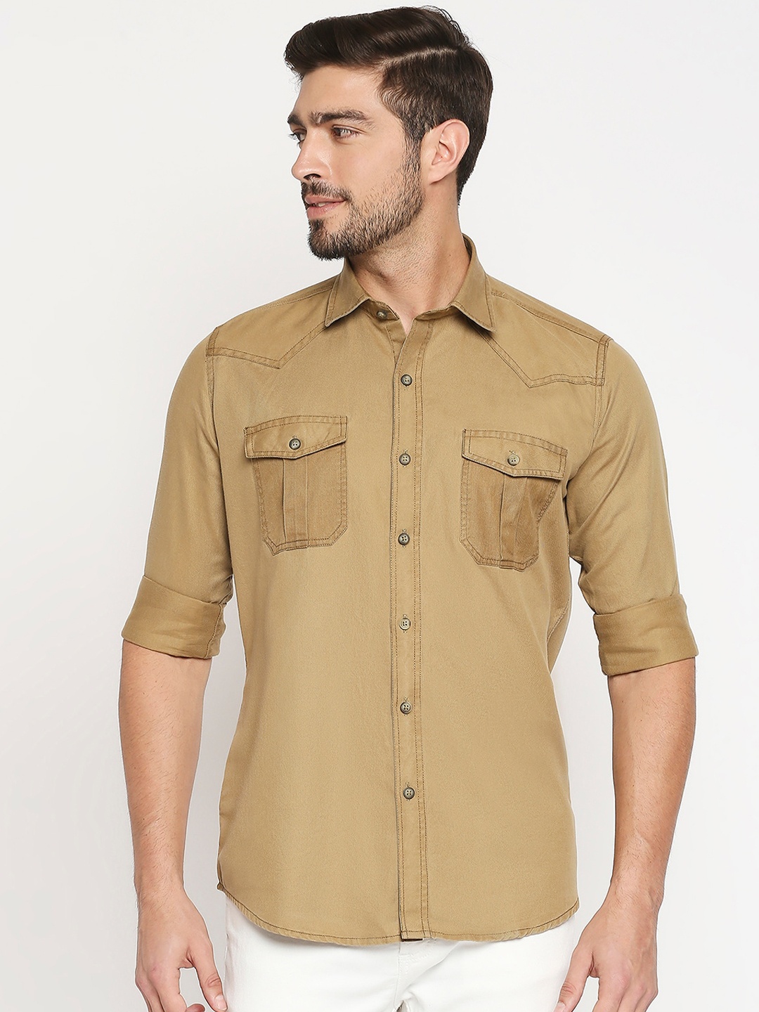 

EVOQ Men Brown Solid Standard Opaque Casual Shirt