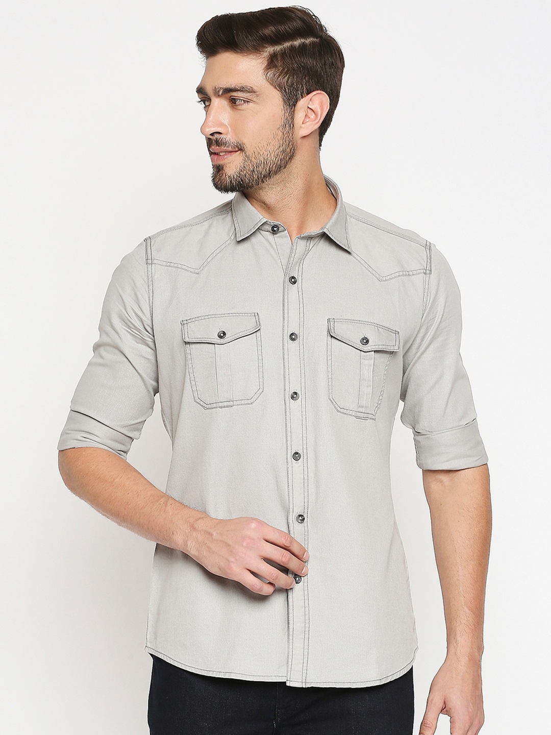 

EVOQ Men Grey Standard Opaque Casual Shirt