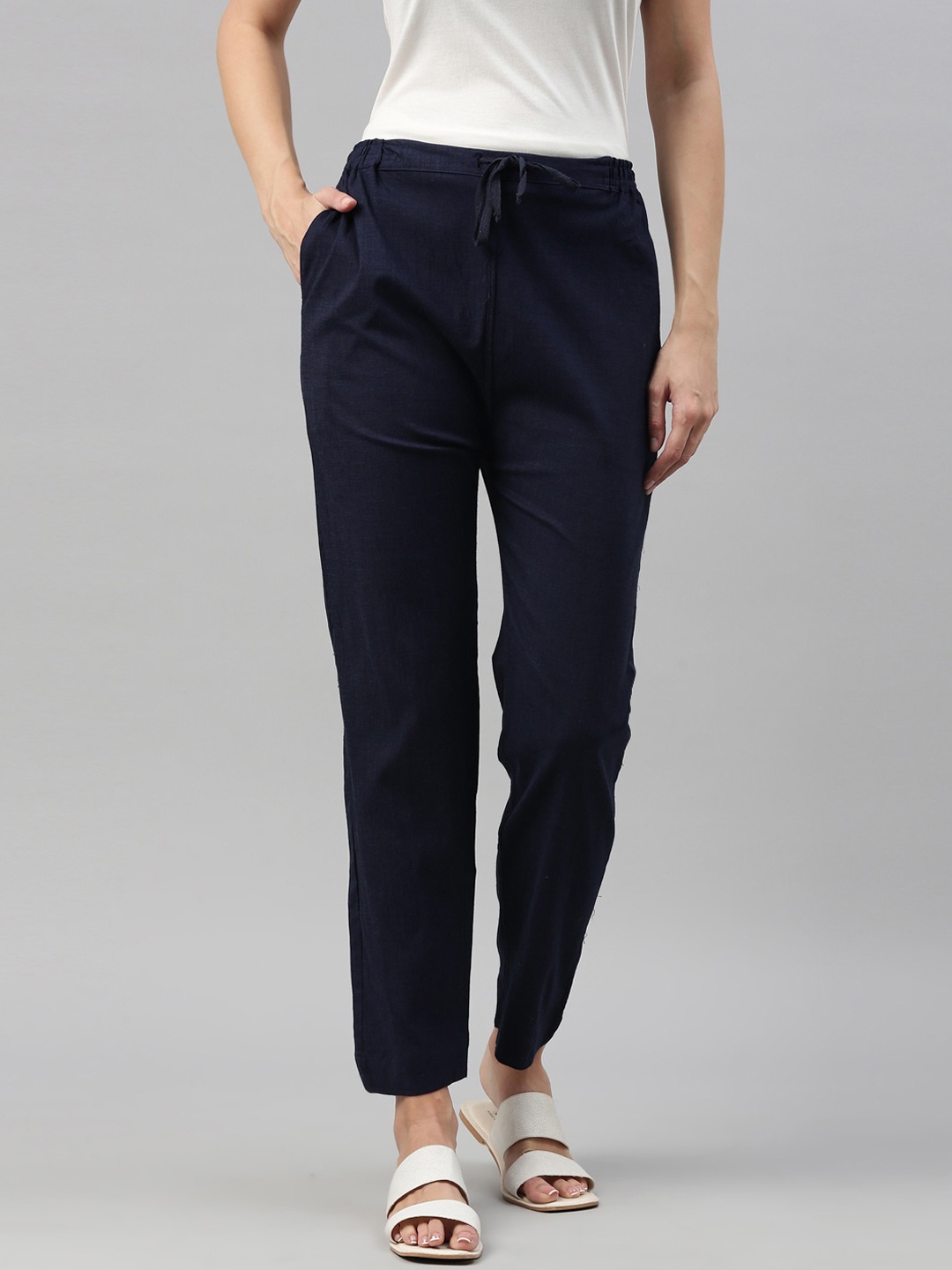 

Kryptic Women Navy Blue Slim Fit Easy Wash Trousers