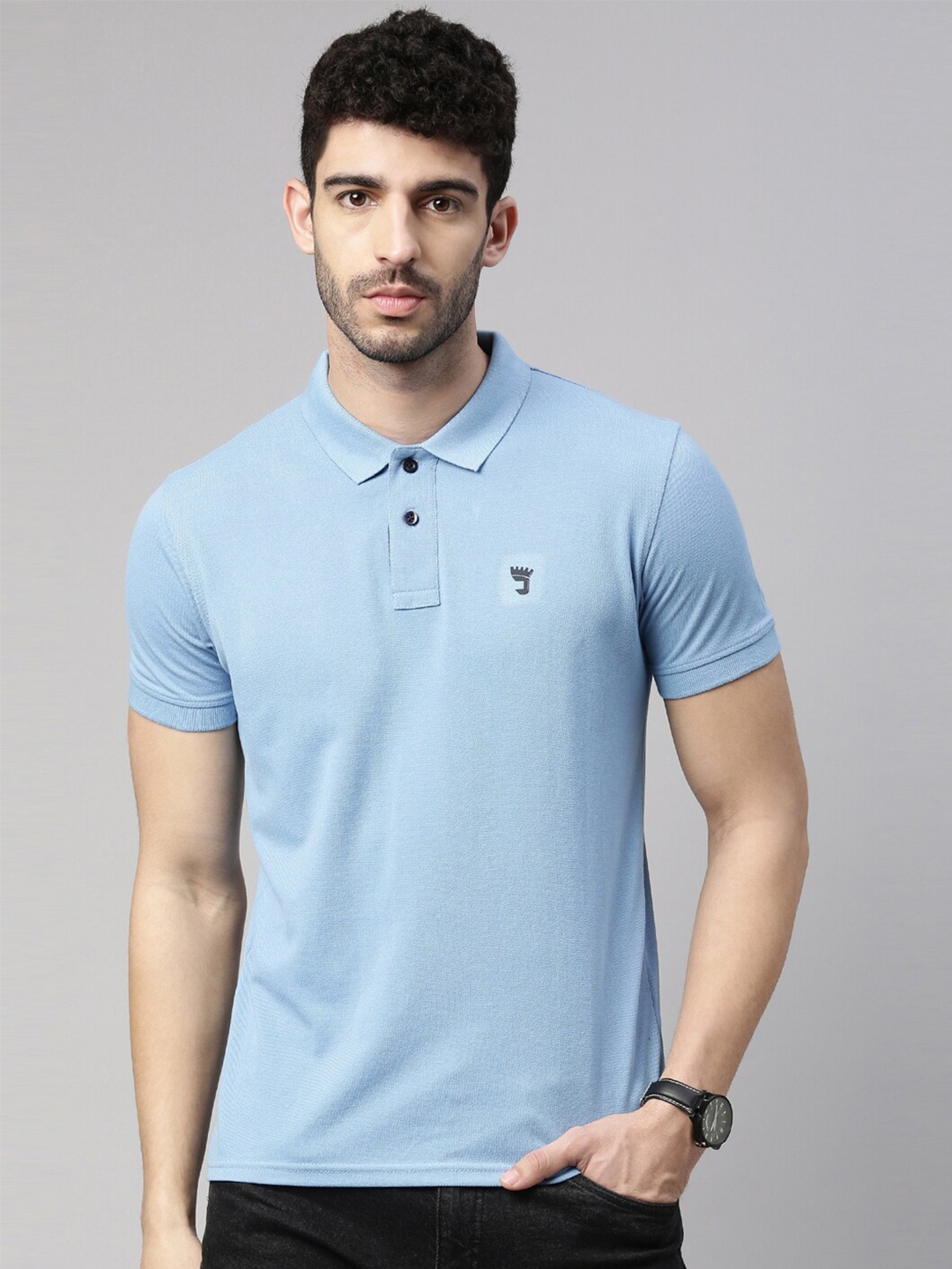 

Joven Men Blue Cotton Polo Collar Pockets T-shirt