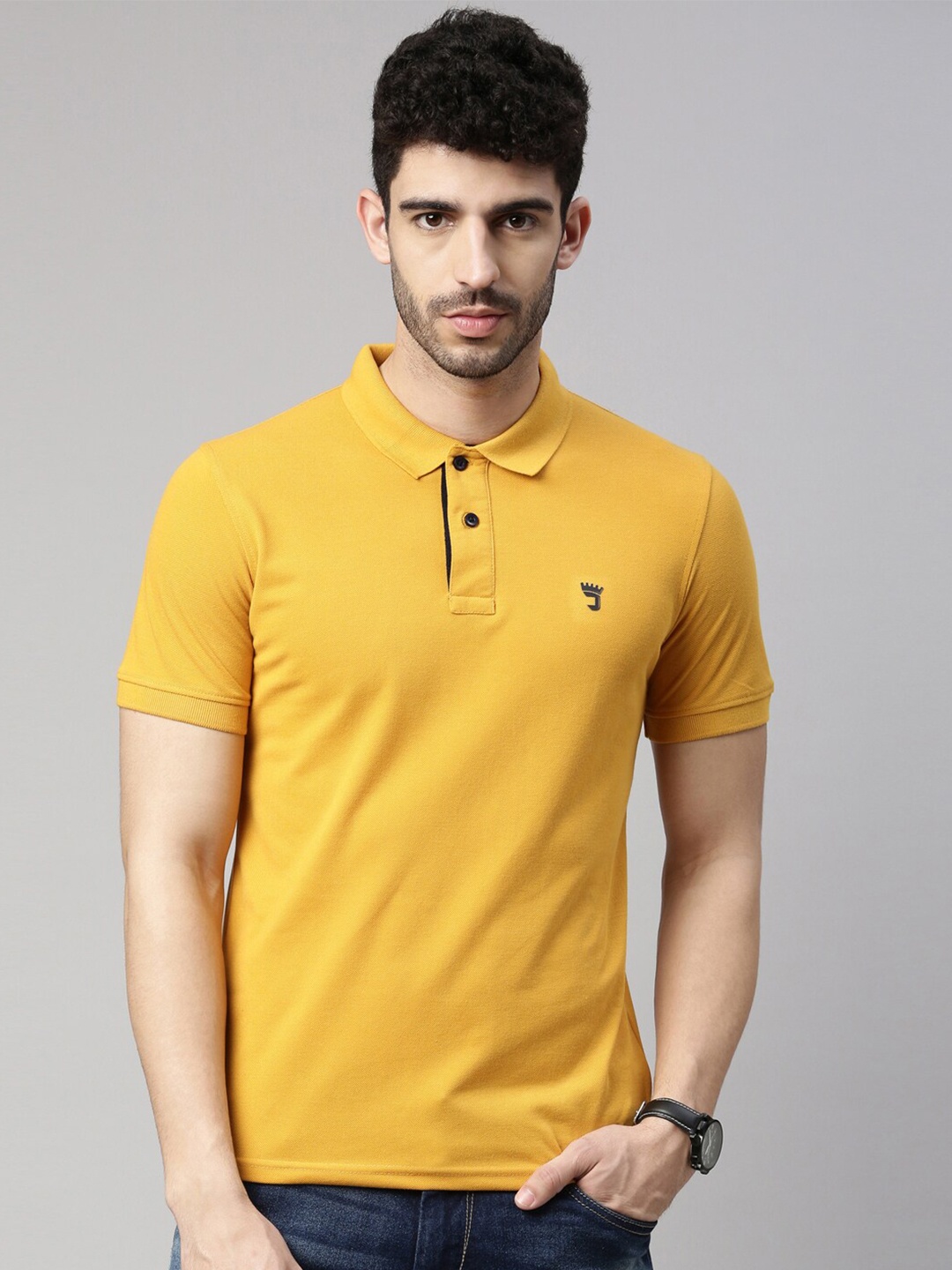 

Joven Men Mustard Yellow Polo Collar T-shirt