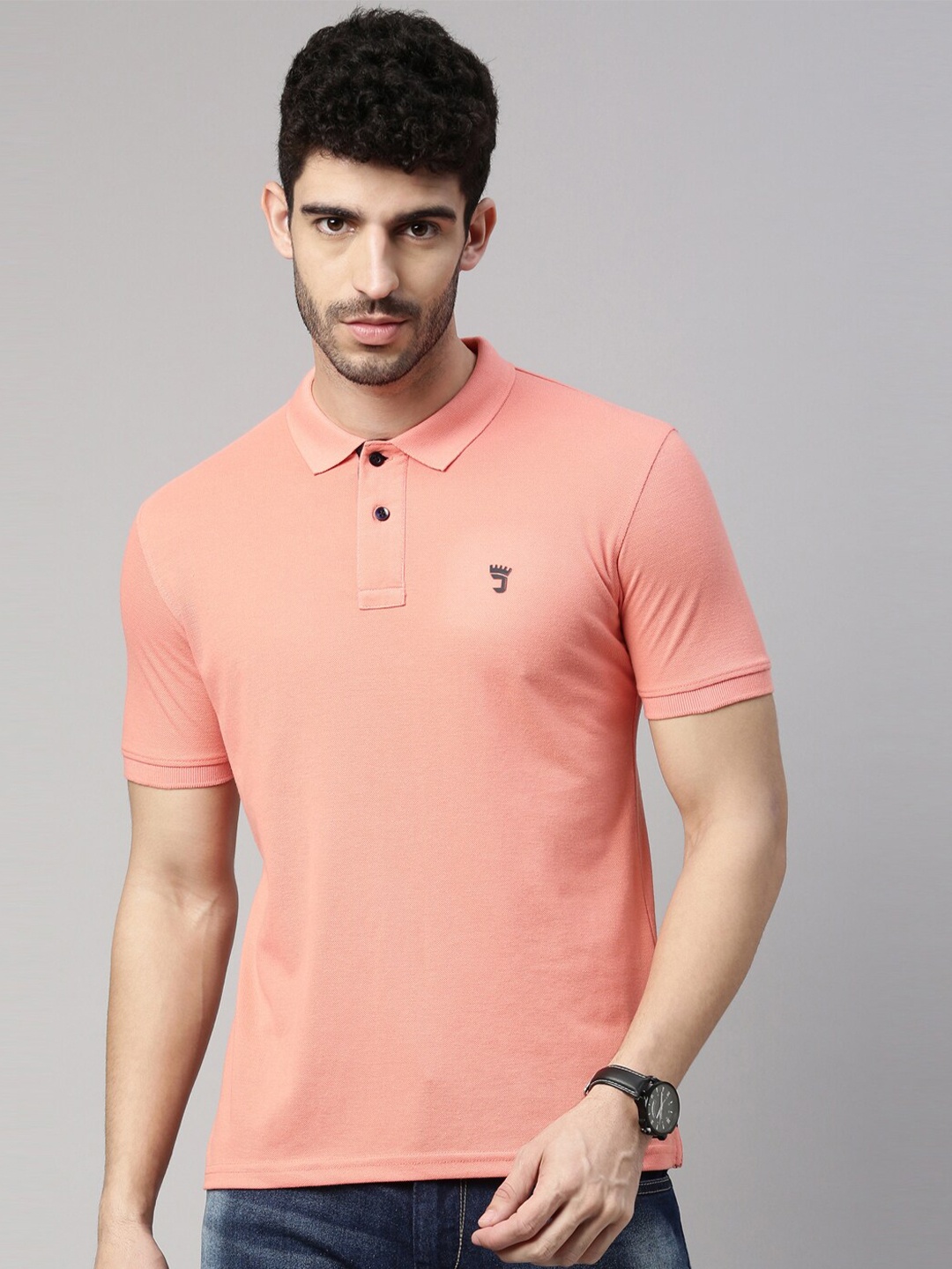 

Joven Men Peach-Coloured Polo Collar T-shirt