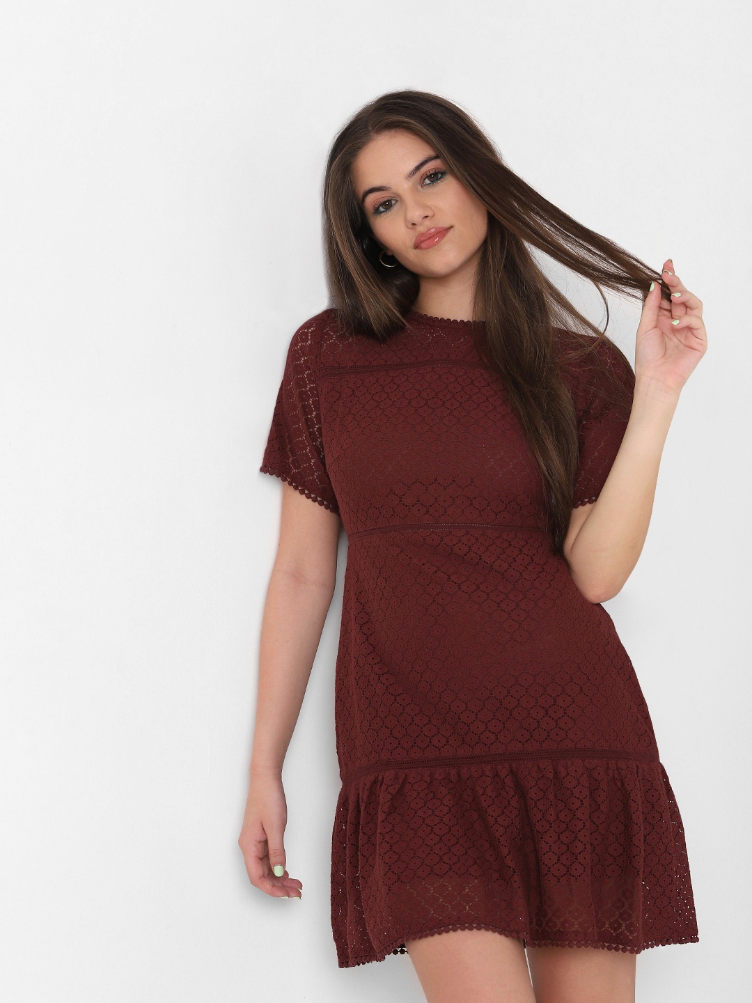 

ONLY Women Cotton Maroon Mini Dress
