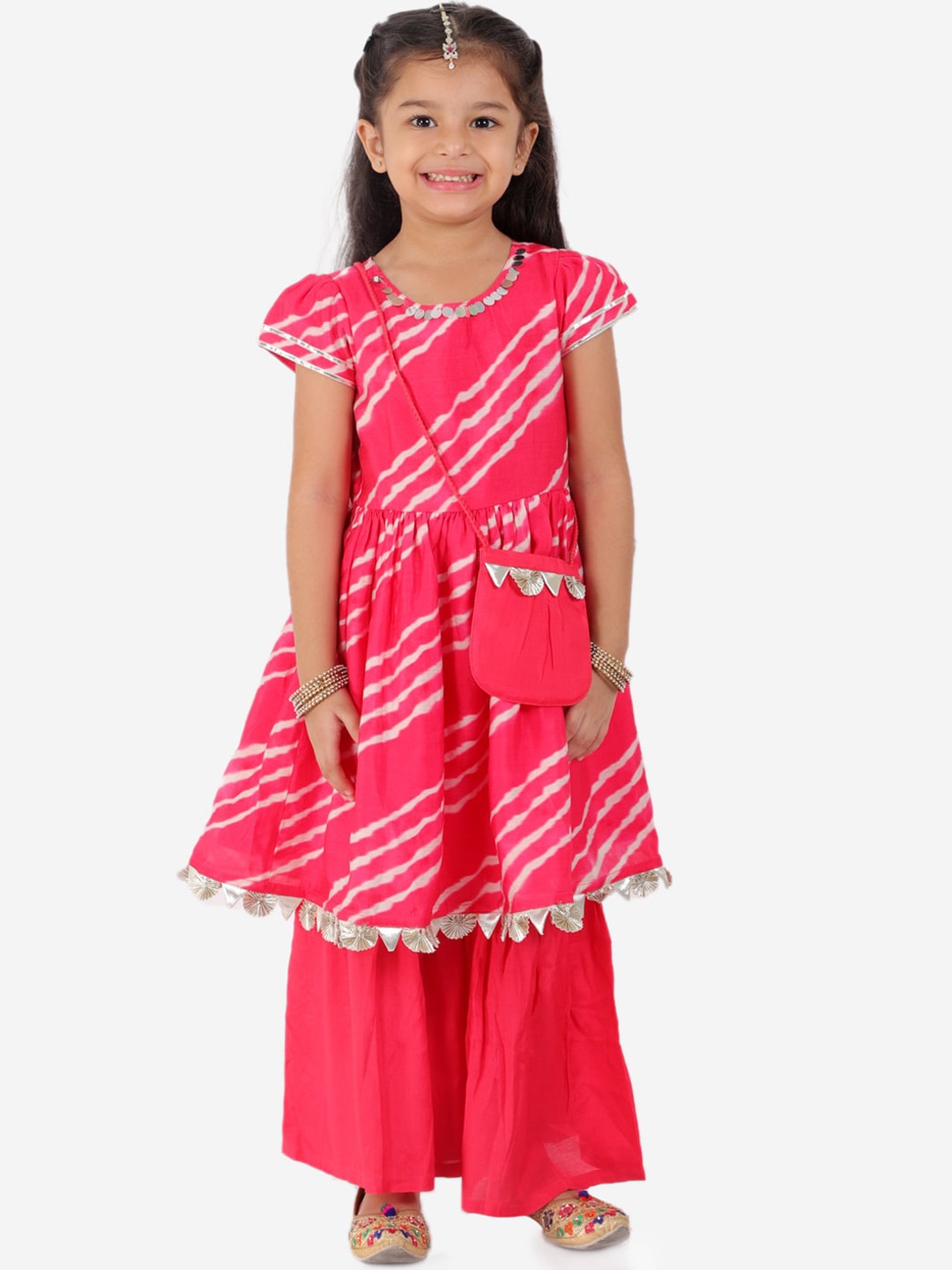 

LIL DRAMA Girls Pink Printed Gotta Patti Kurta with Sharara
