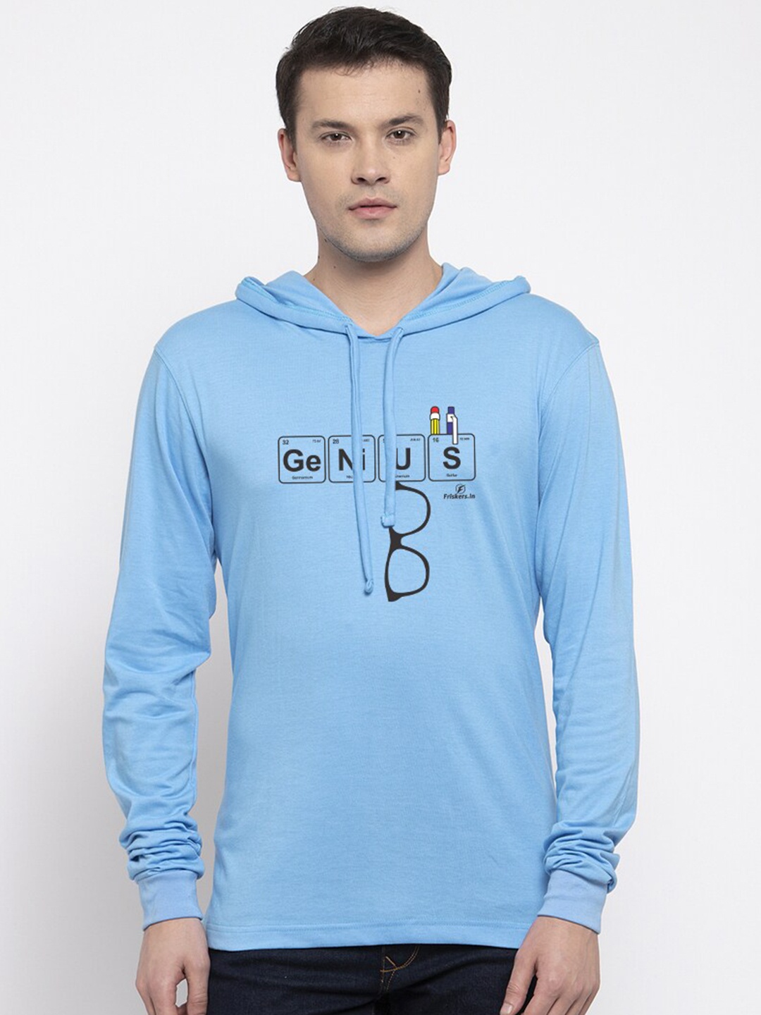 Friskers Men Turquoise Blue Typography Printed Applique T-shirt