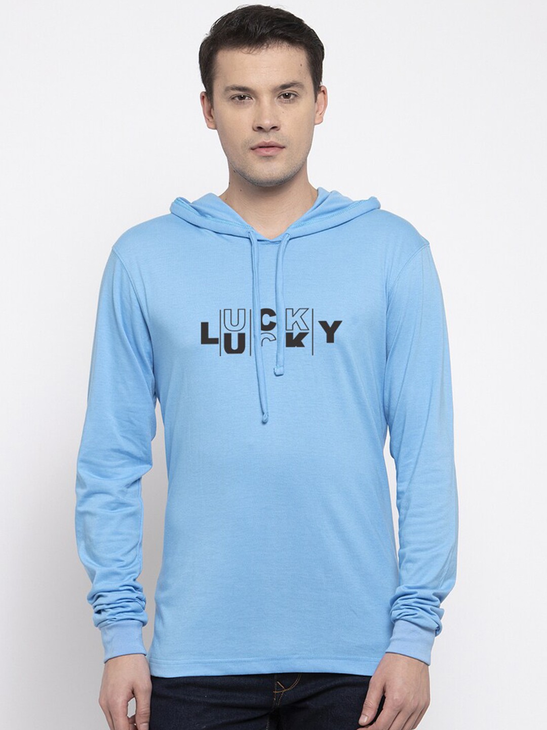 

Friskers Men Turquoise Blue & Black Typography Cotton T-shirt