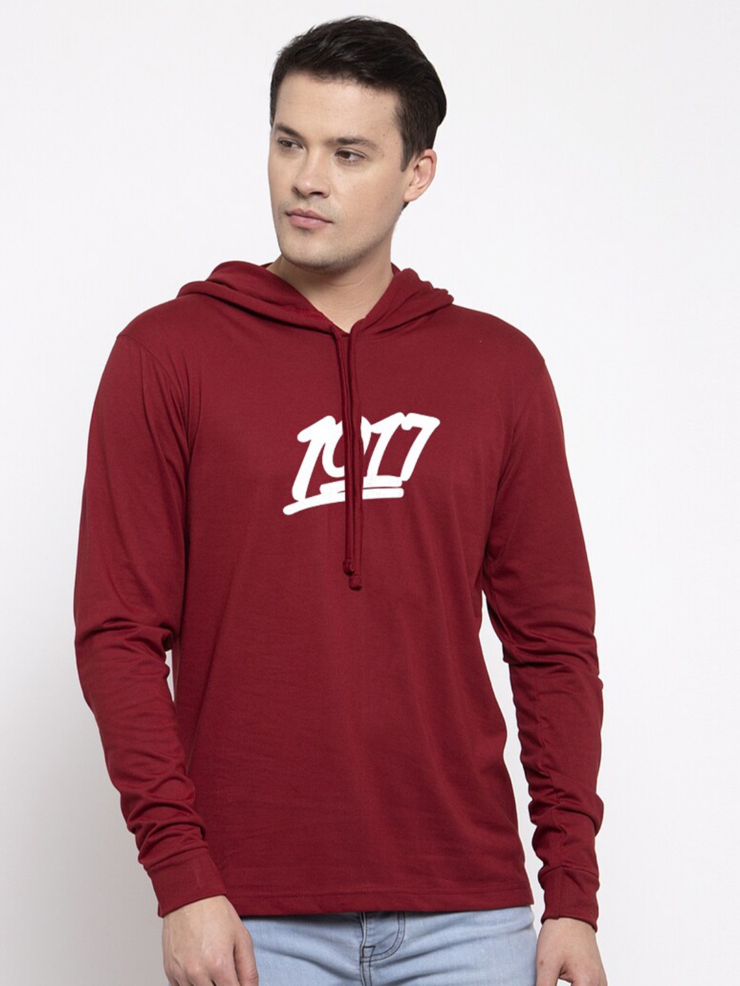 

Friskers Men Maroon 1017 Printed Cotton Hooded T-shirt
