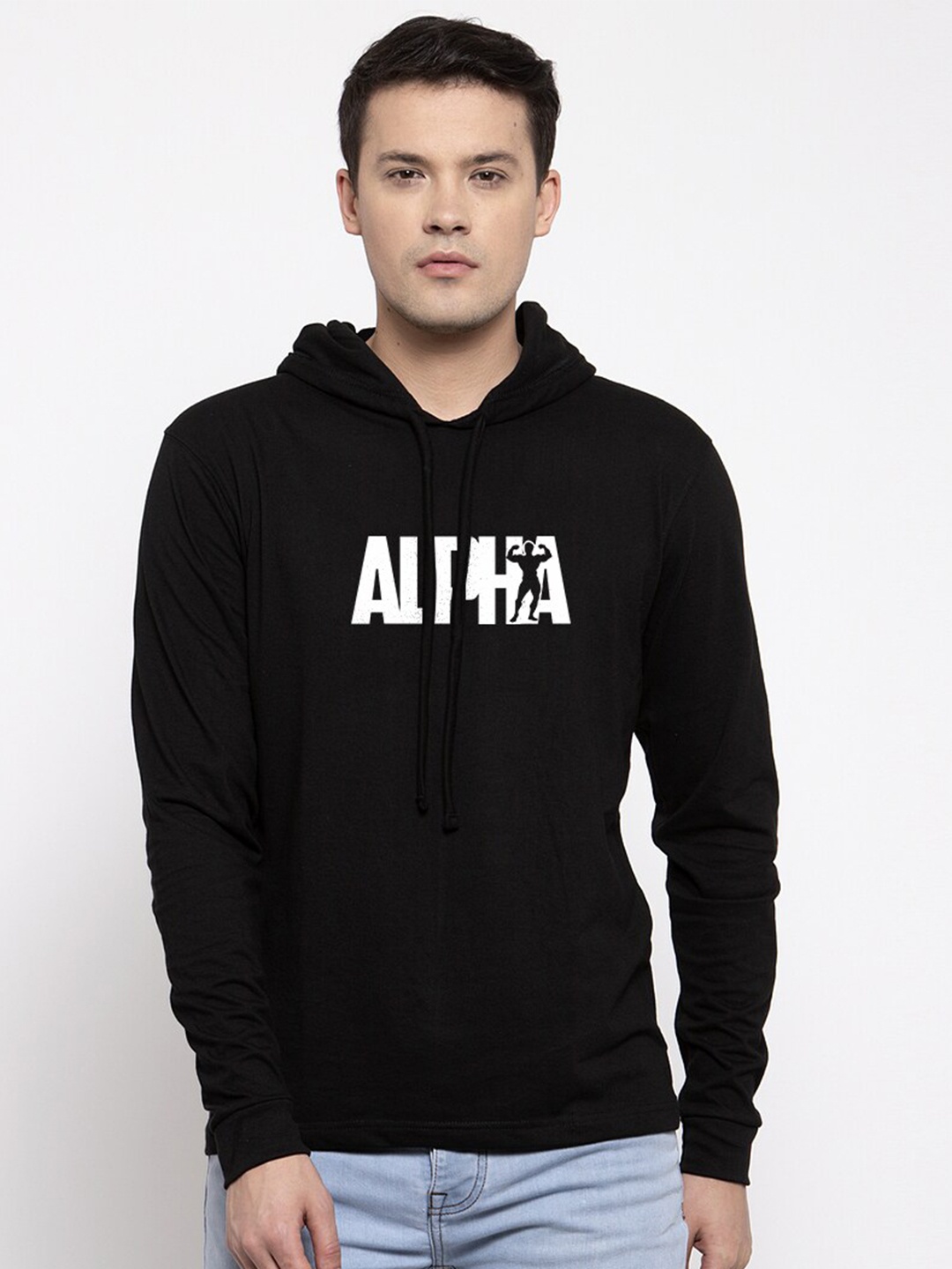 Friskers Men Black Typography Printed Hooded T-shirt