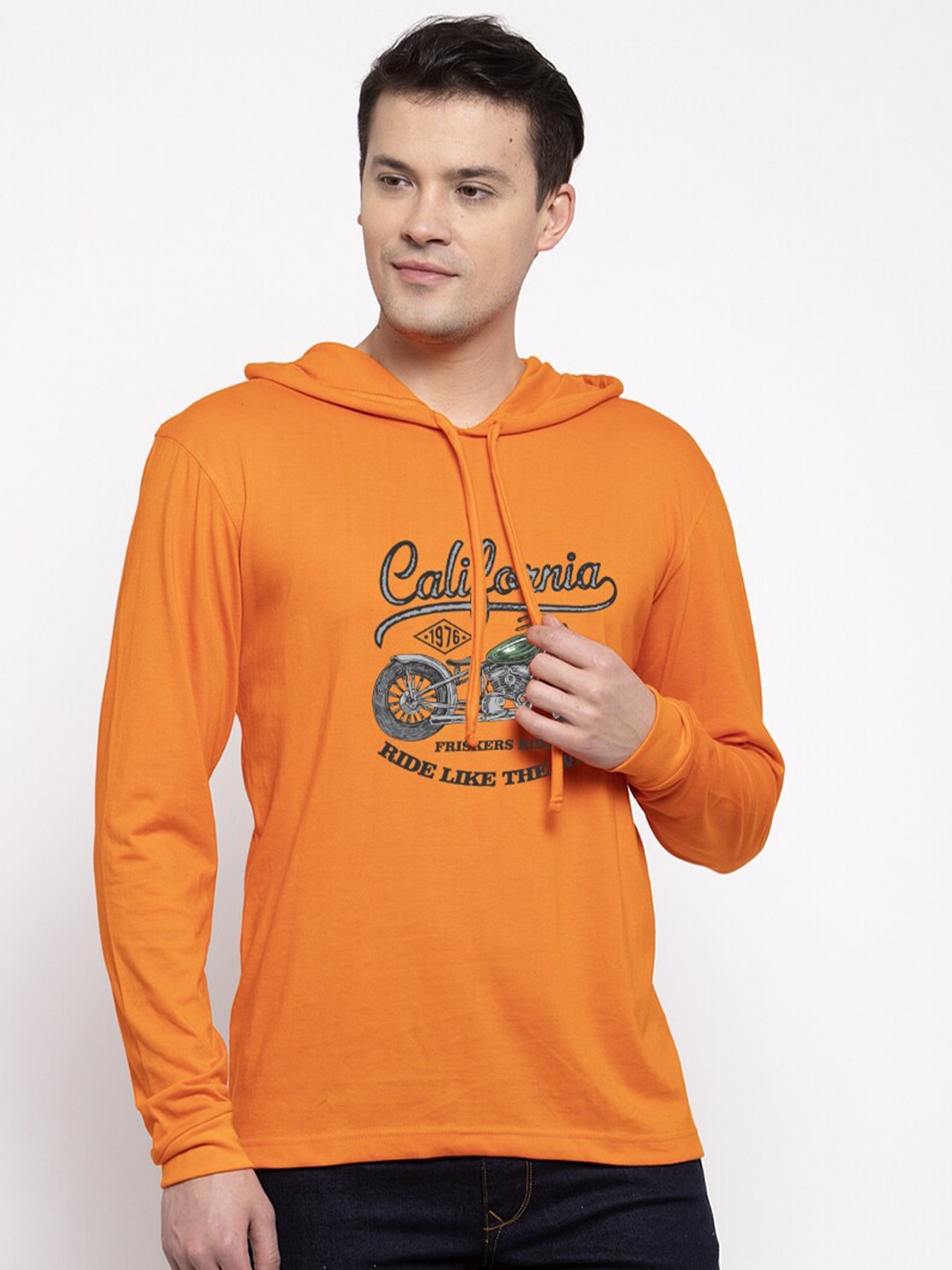 

Friskers Men Orange & Grey Typography Printed Cotton T-shirt