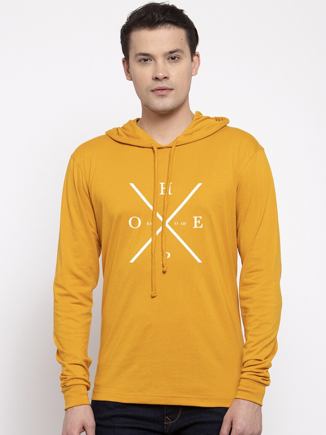 

Friskers Men Gold-Toned Typography Printed Raw Edge T-shirt