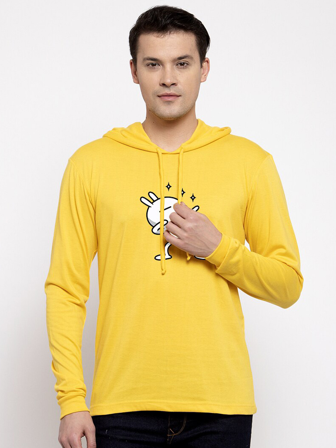 

Friskers Men Yellow Hooded T-shirt