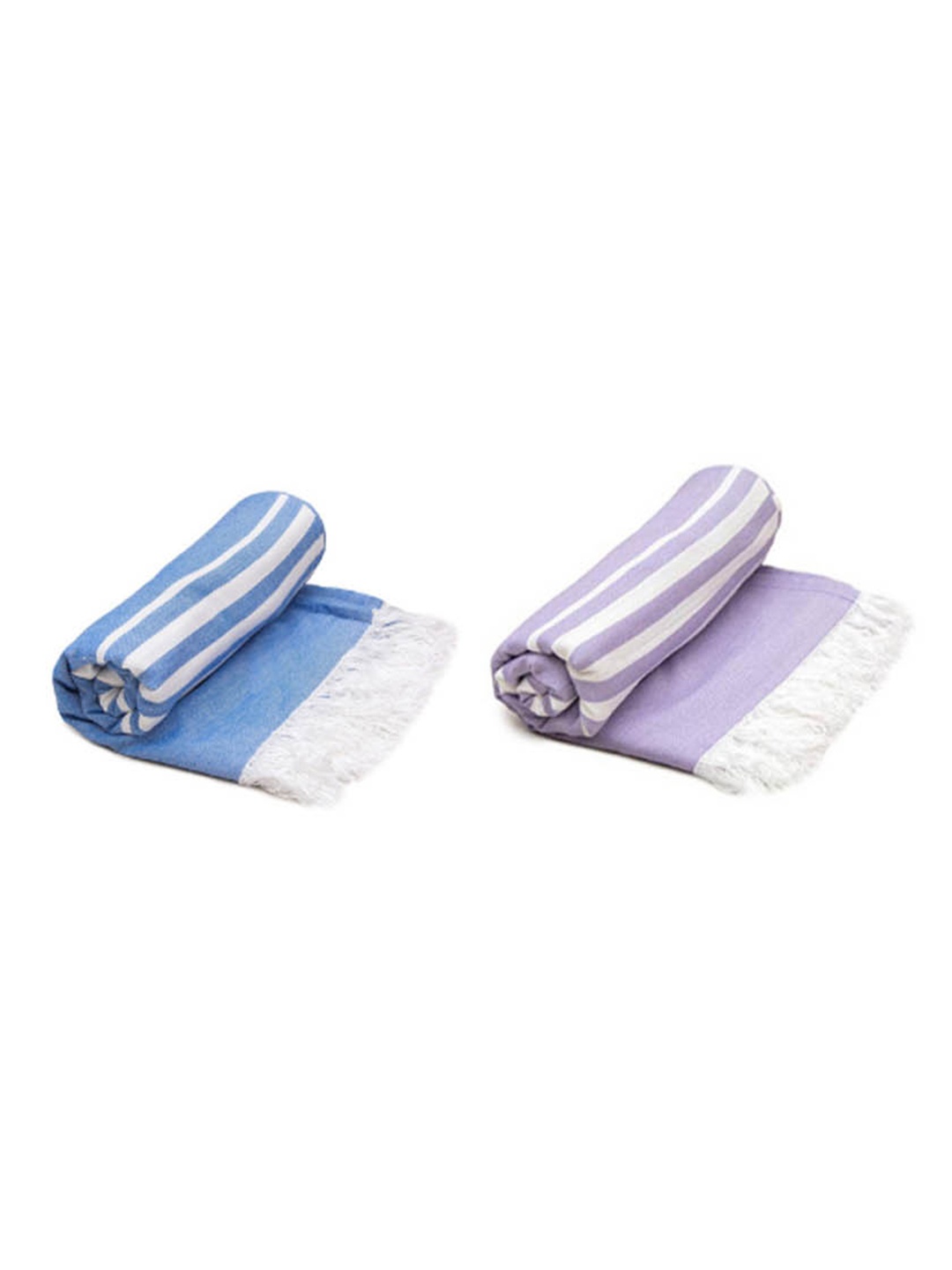 

MUSH Pack Of 2 Striped Bamboo Quick Dry Turkish Bath Towels-300 GSM, Blue