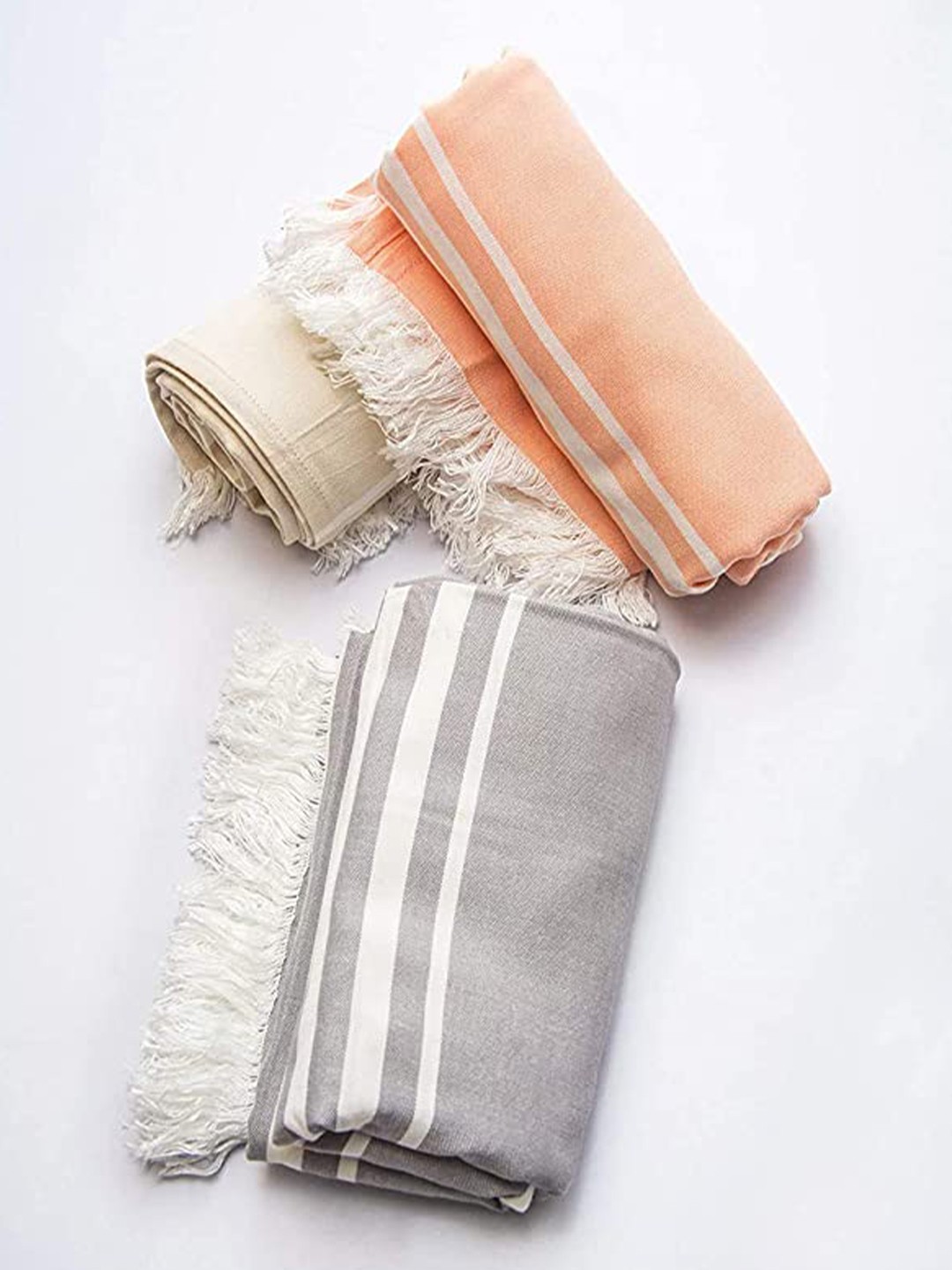 

MUSH Pack Of 3 Striped Bamboo Quick Dry Turkish Bath Towels - 300 GSM, Grey