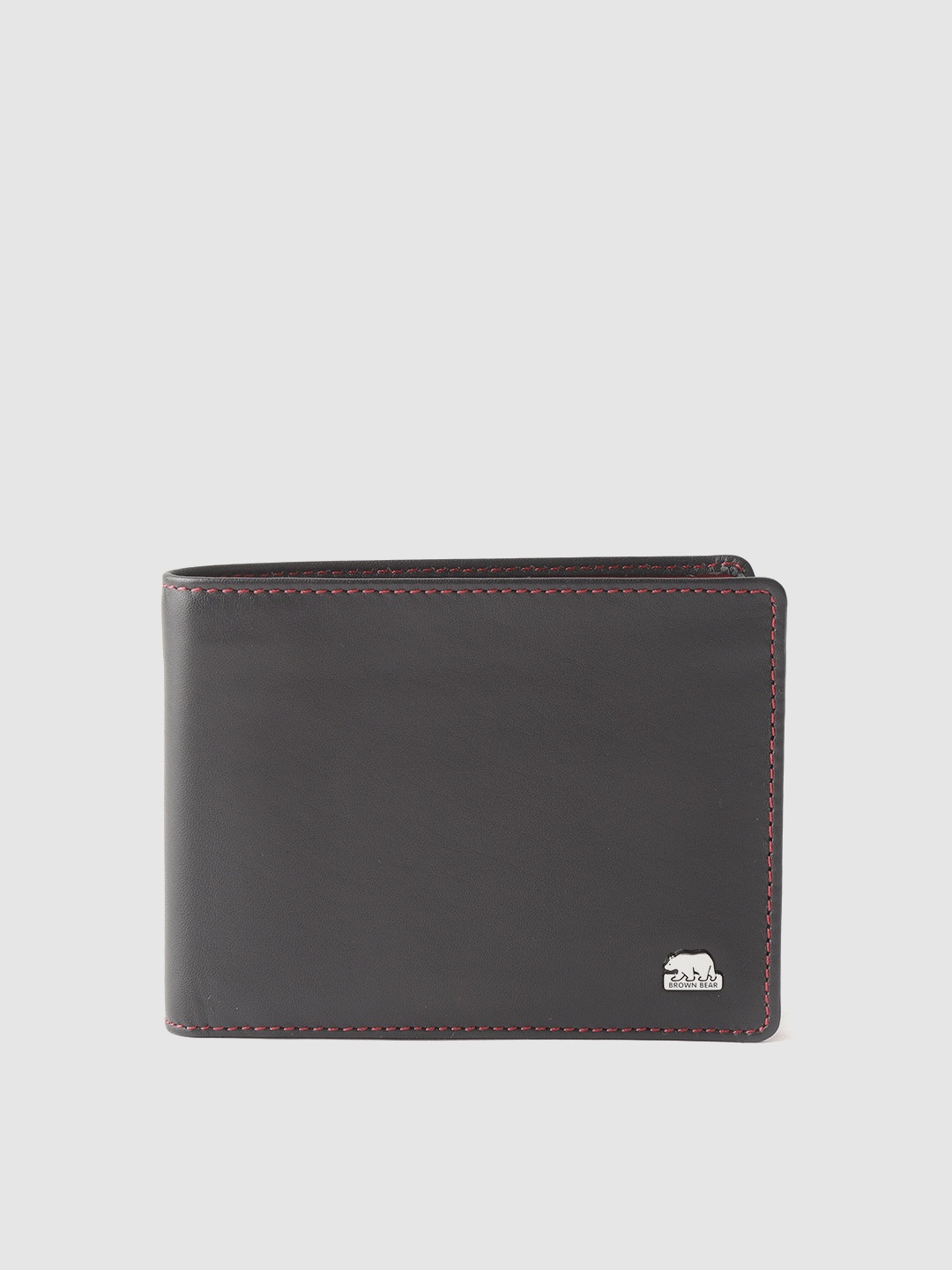

BROWN BEAR Men Black & Red Solid Leather Two Fold Wallet