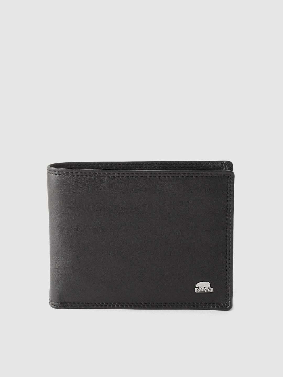 

BROWN BEAR Men Black Solid Leather Two Fold Wallet