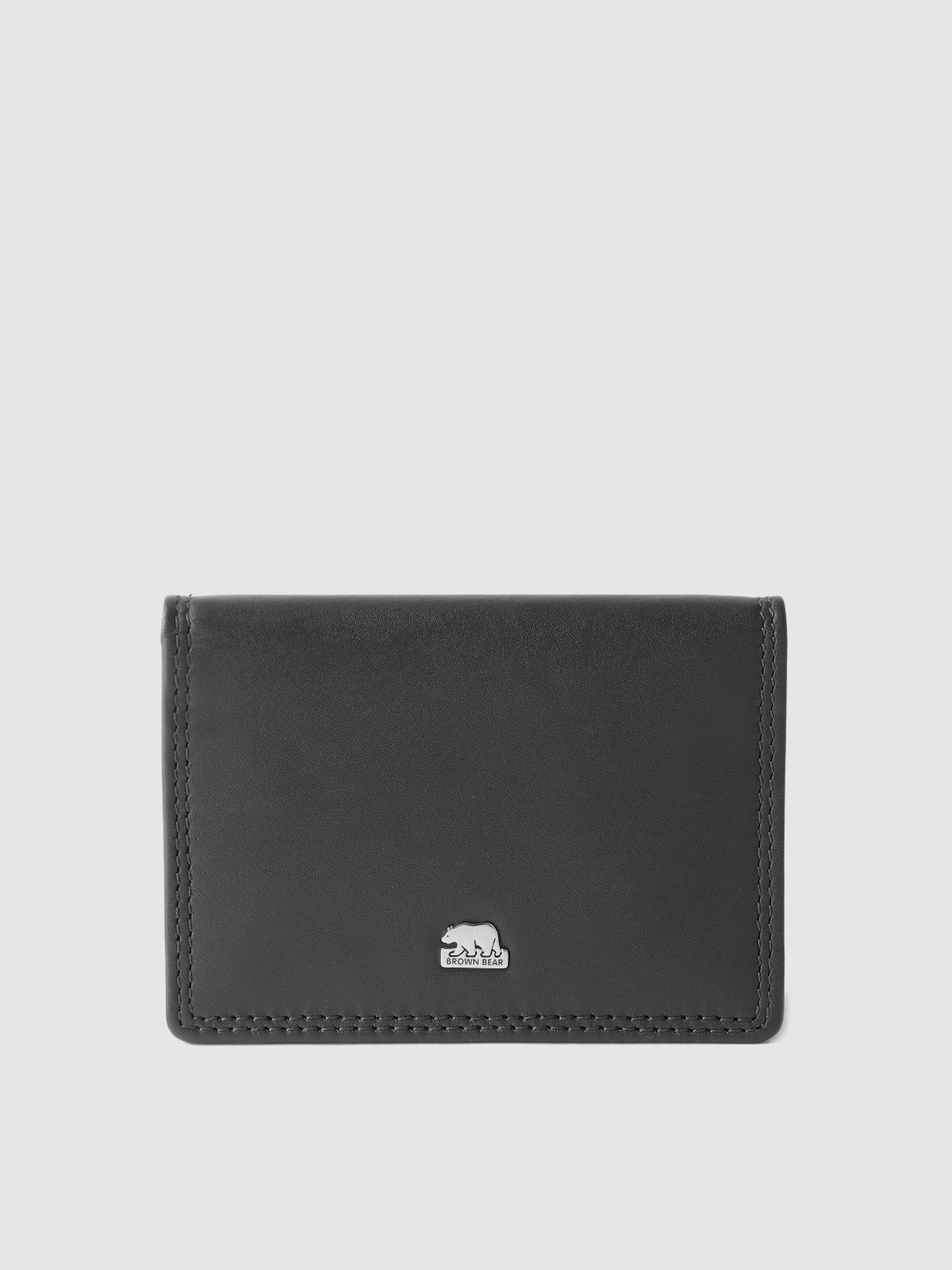

BROWN BEAR Men Black Solid Leather Two Fold Wallet