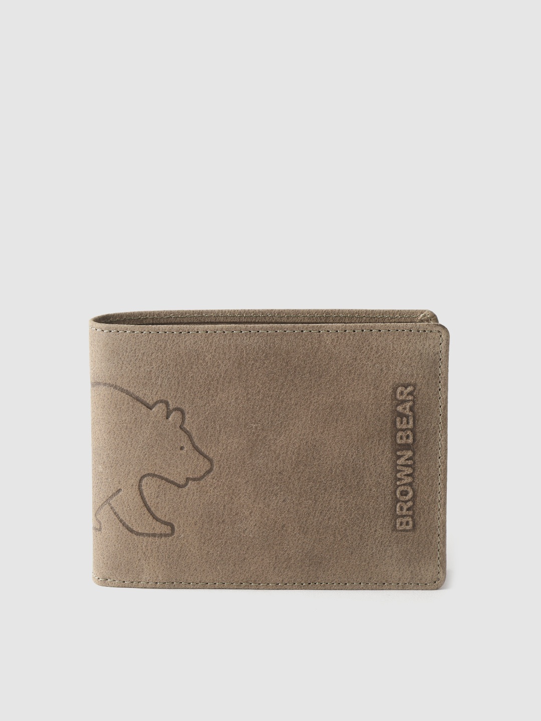 

BROWN BEAR Men Beige Bear Self Design Leather Two Fold Wallet