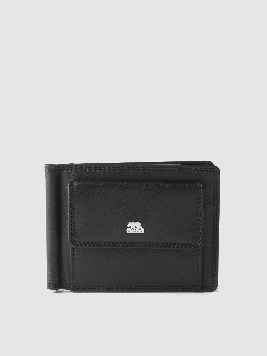 

BROWN BEAR Men Black Solid Leather Money Clip