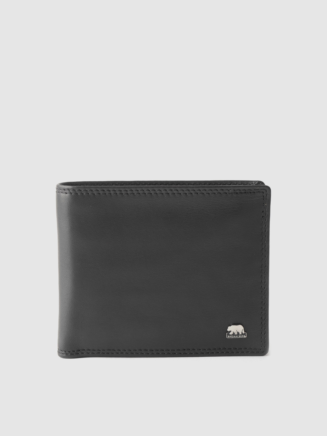 

BROWN BEAR Men Black Solid Leather Two Fold Wallet