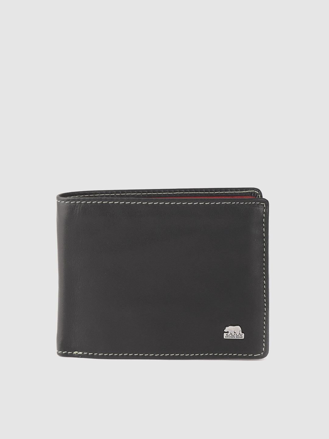 

BROWN BEAR Men Black & Red Solid Leather Two Fold Wallet