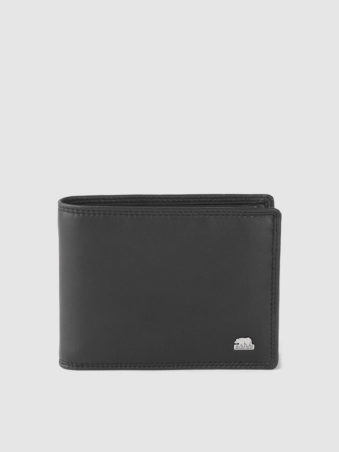 

BROWN BEAR Men Black Solid Leather Two Fold Wallet