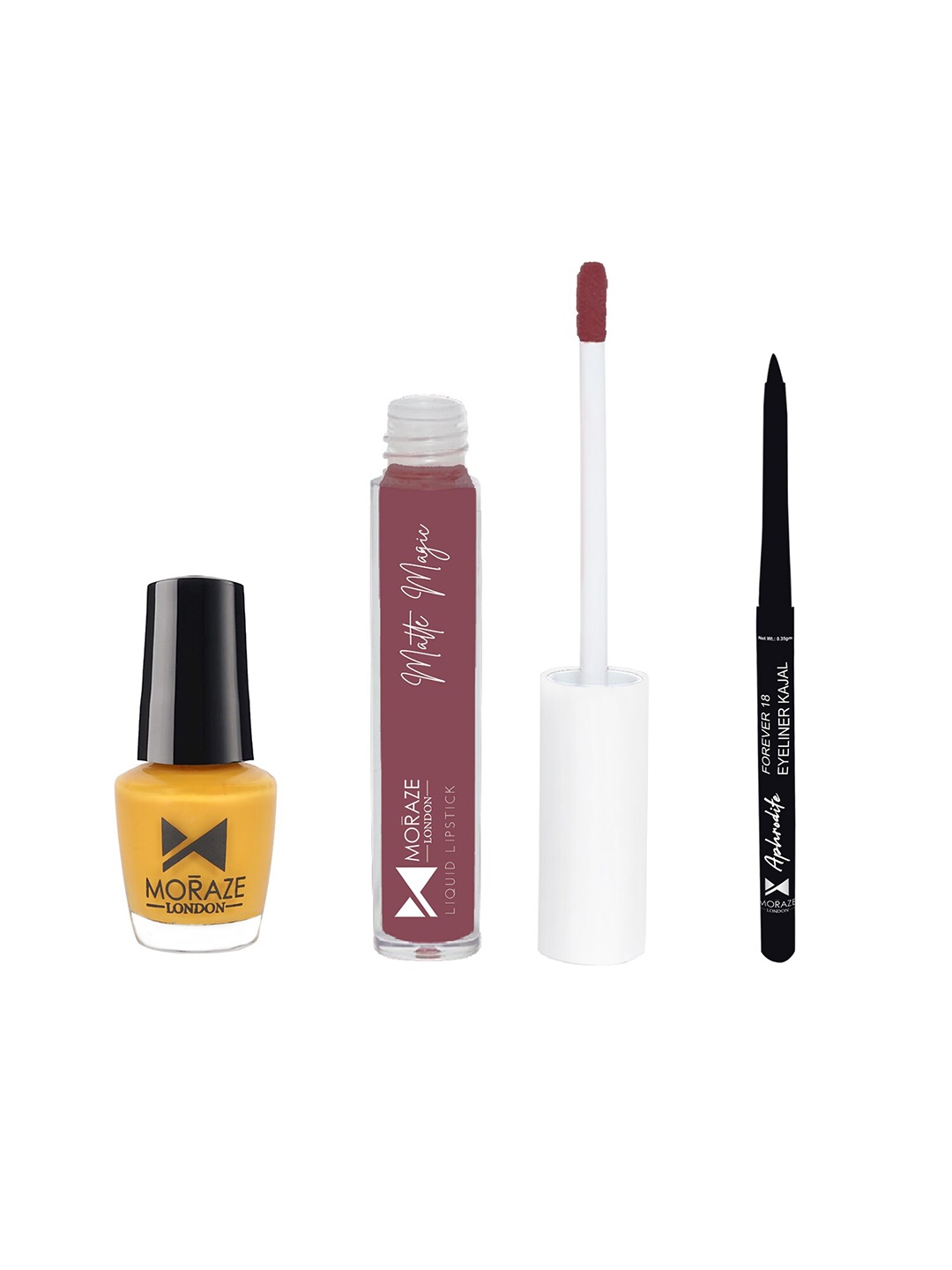 

Moraze Combo Pack of Nail Polish (Sun) Kajal & Lipstick (Shade Of Love), Multi