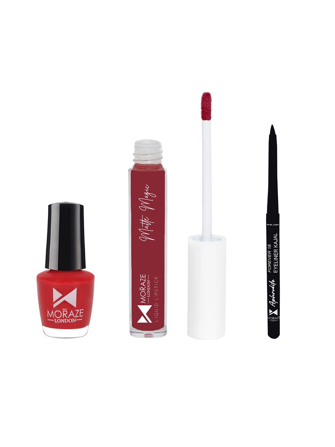 

Moraze Combo Pack of Nail Polish (Watermelon), Kajal, & Lipstick (No Regret), Multi