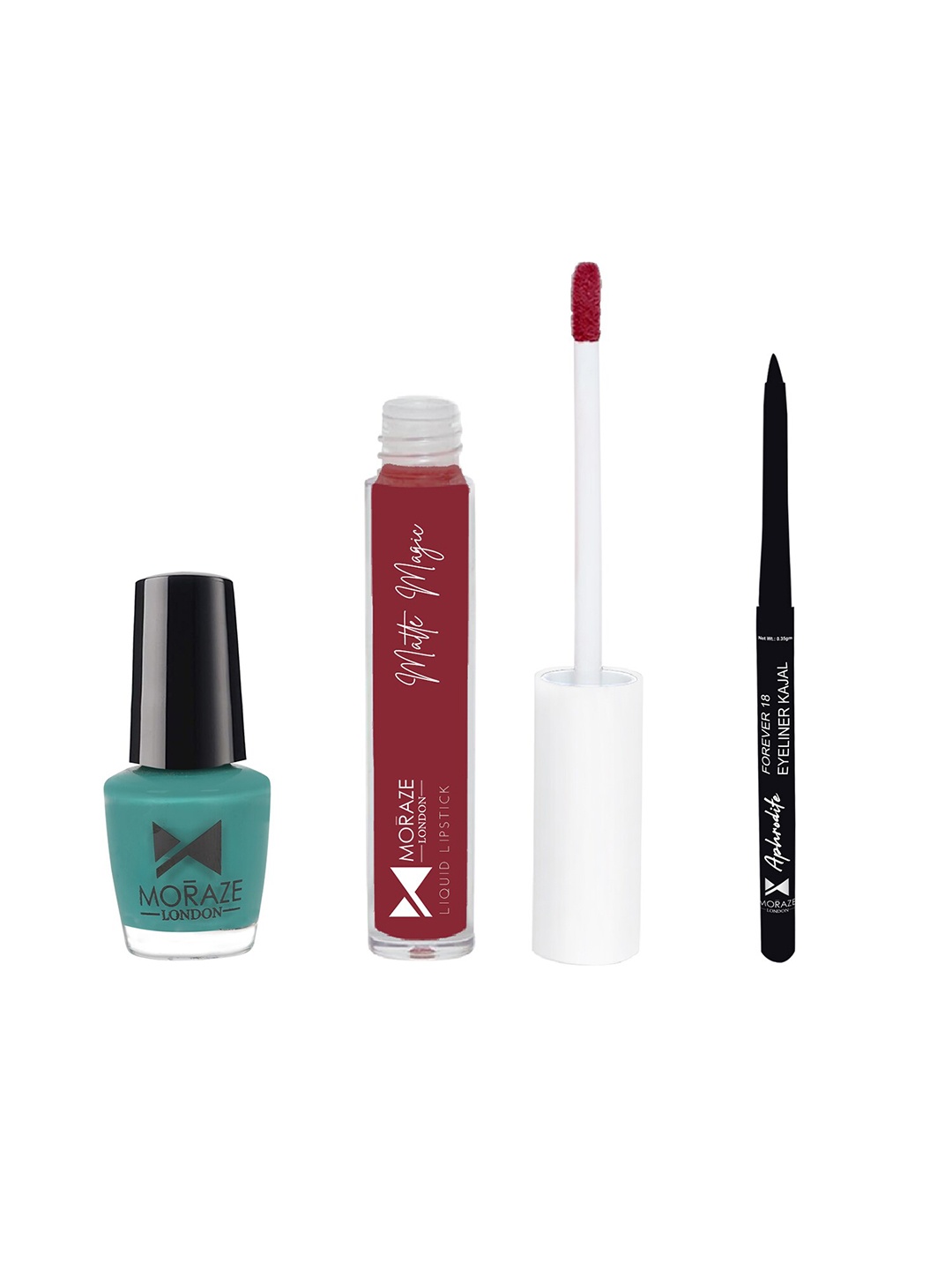 

Moraze Combo Pack of Nail Polish (The Blue Lagoon), Kajal, & Lipstick (No Regret), Multi