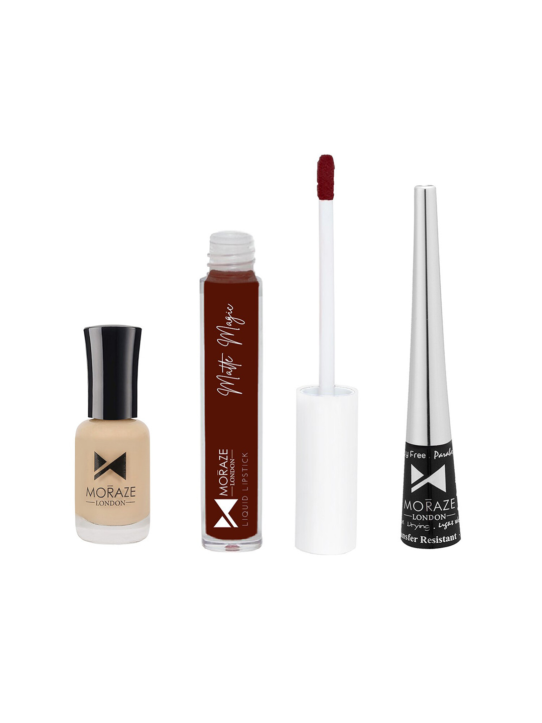 

Moraze Combo Of Nude Nail Polish - Ivory With Lipstick-Bold & Eyeliner, Multi
