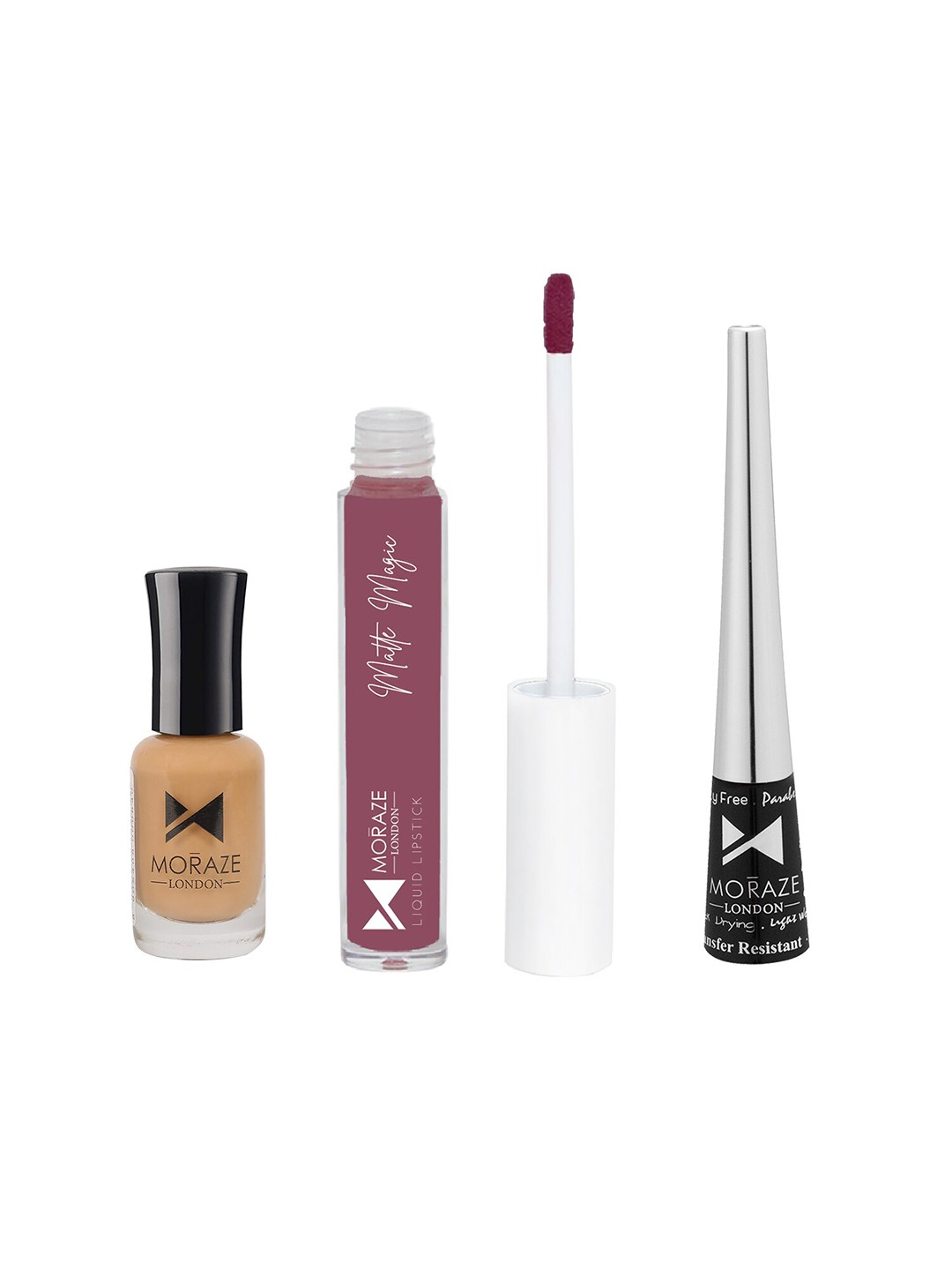

Moraze Combo of Nude Nail Polish (Beige) With Lipstick (Pinky Promise) & Eyeliner, Multi