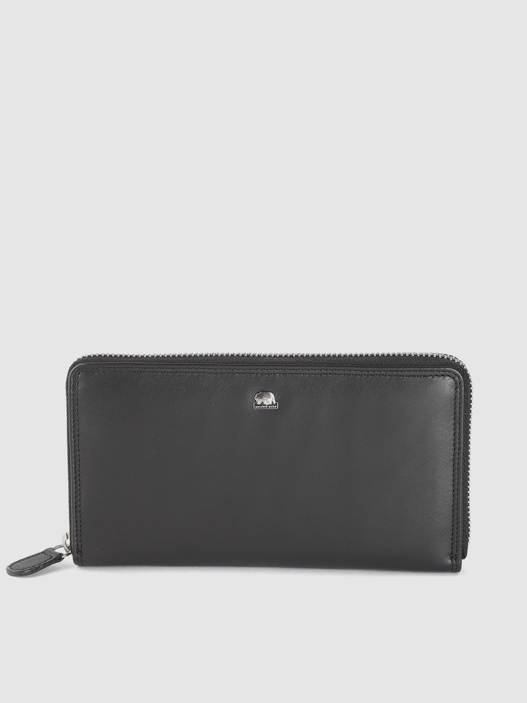

BROWN BEAR Women Black Solid Leather Zip Around Wallet