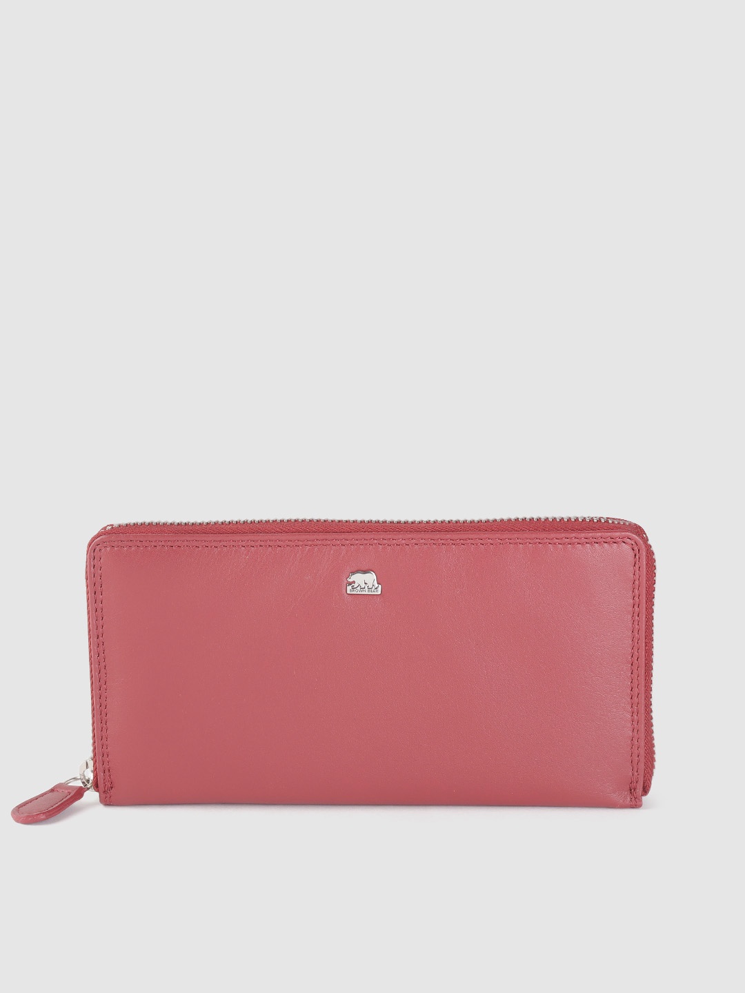 

BROWN BEAR Women Red Solid Leather Zip Around Wallet