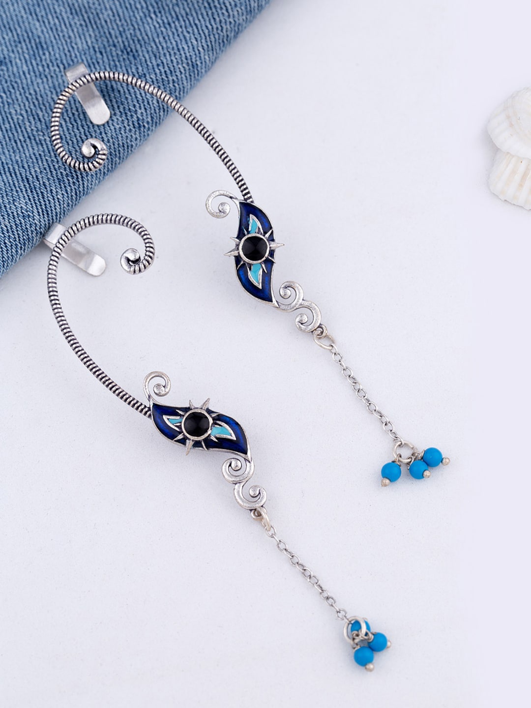

Voylla Silver-Toned Geometric Drop Earrings
