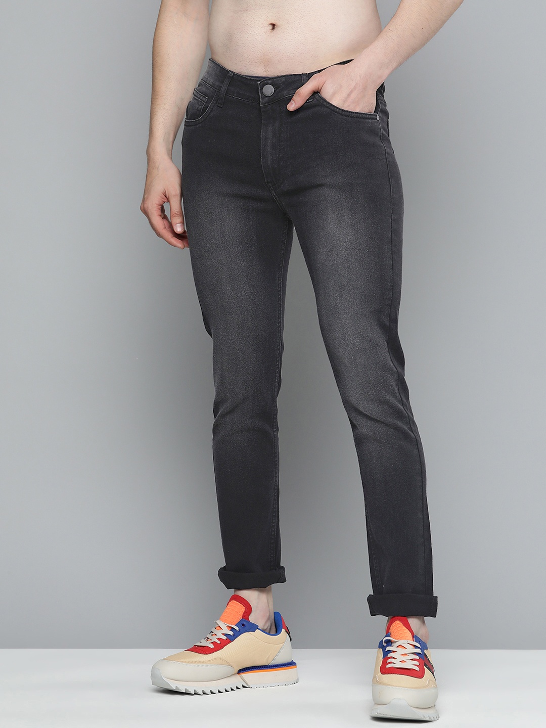 

HERE&NOW Men Light Fade Slim Fit Stretchable Jeans, Black