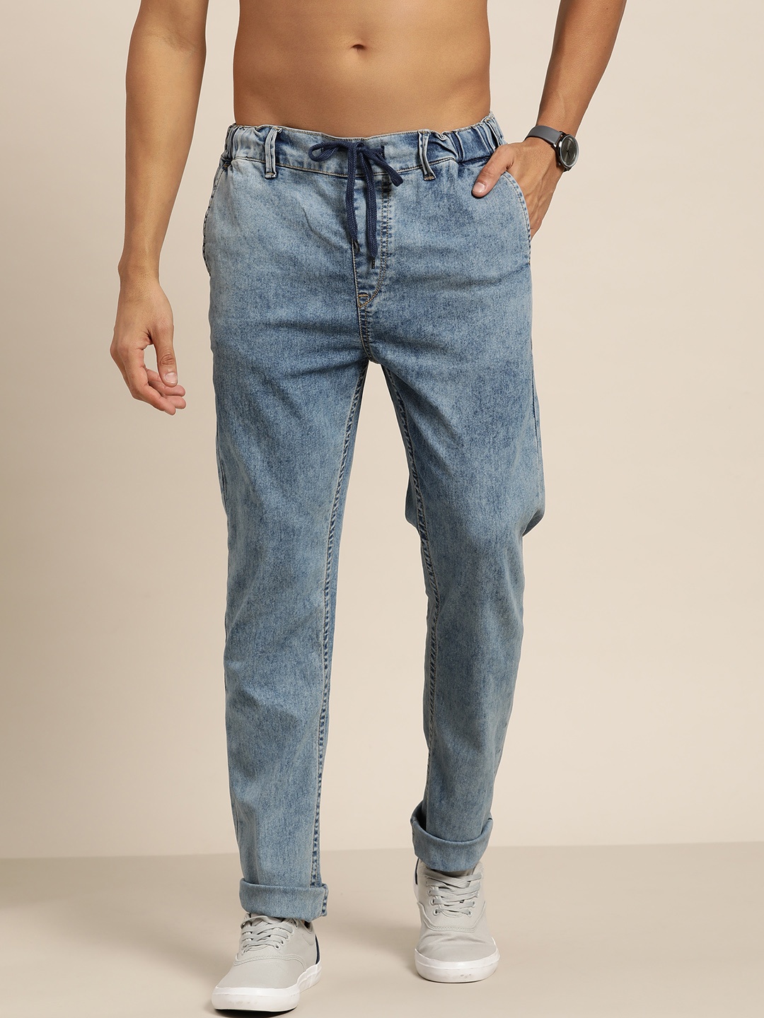 

Moda Rapido Men Blue Adjustable Waist Straight Fit Jeans