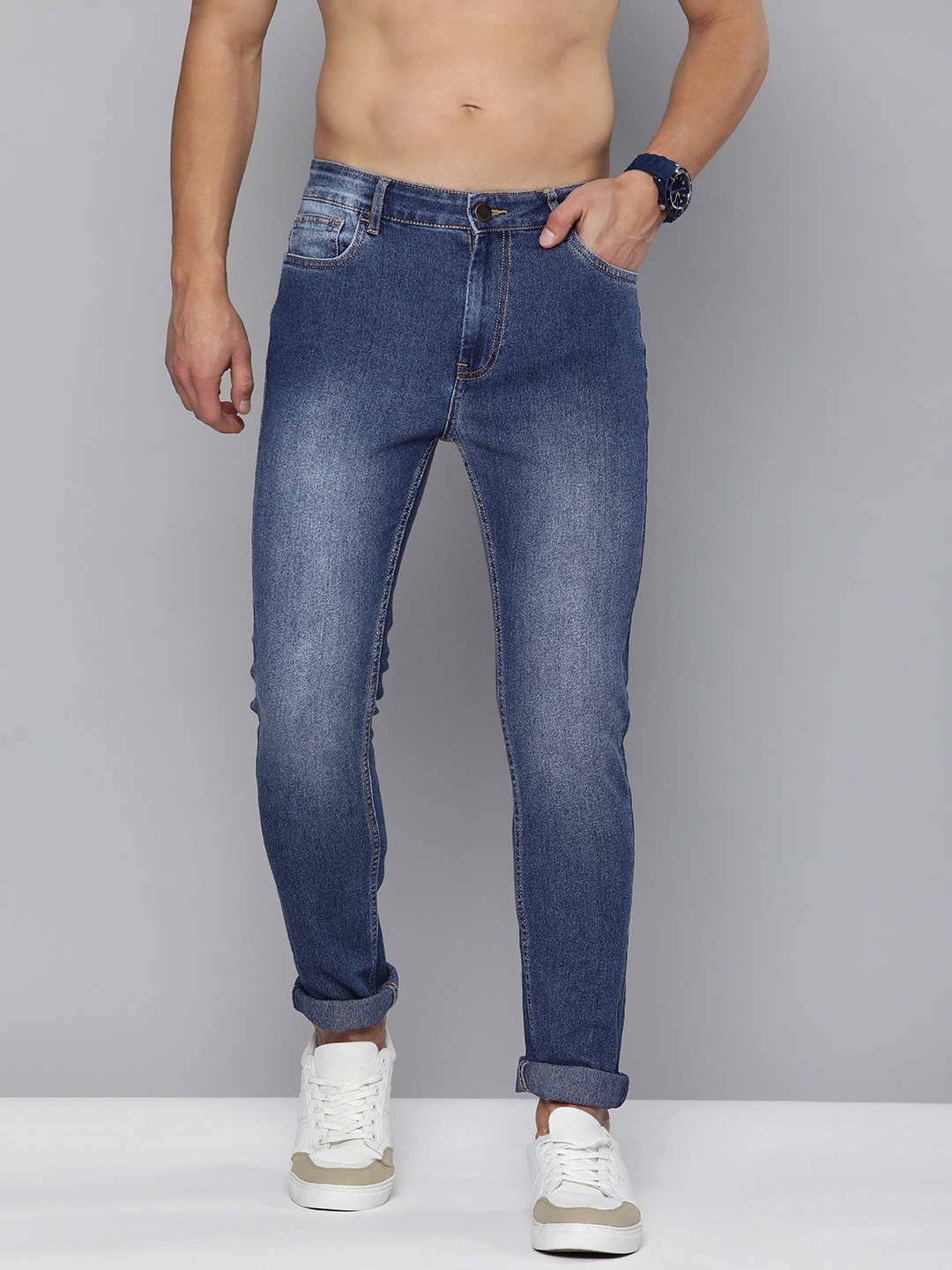 

HERE&NOW Men Blue Mid Rise Skinny Fit Light Fade Stretchable Jeans