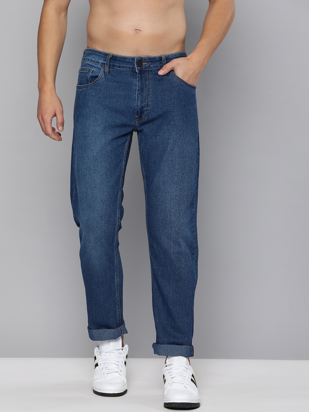

HERE&NOW Men Blue Regular Fit High-Rise Light-Fade Stretchable Jeans
