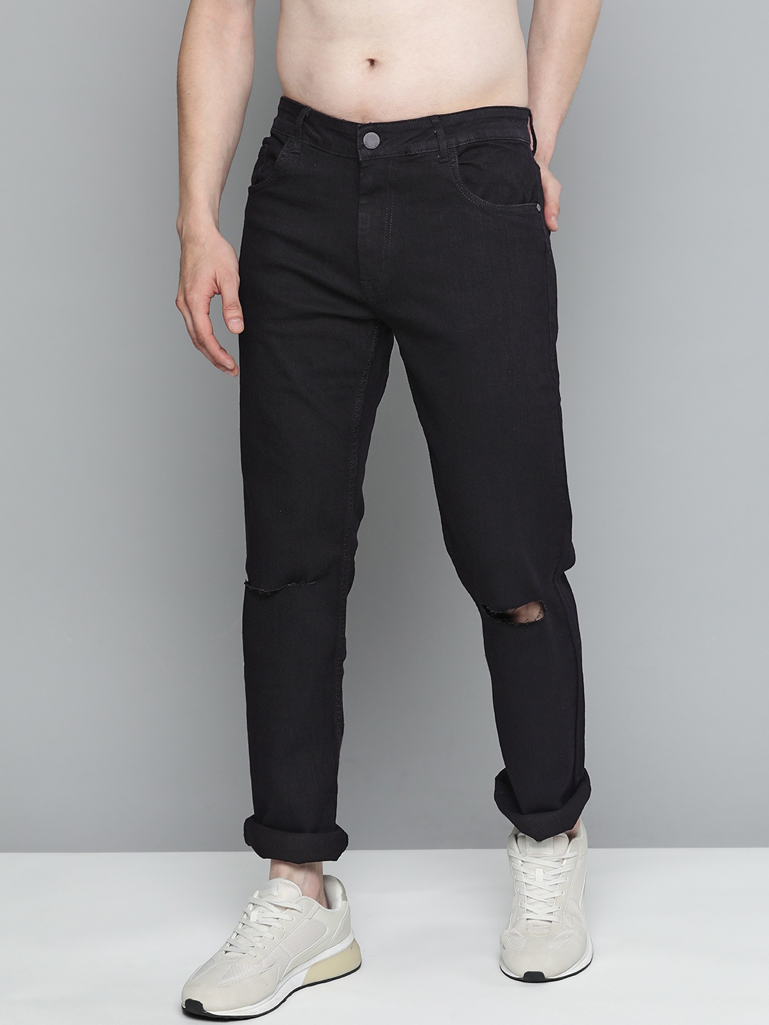 

HERE&NOW Men Slim Fit Ripped Jeans, Black