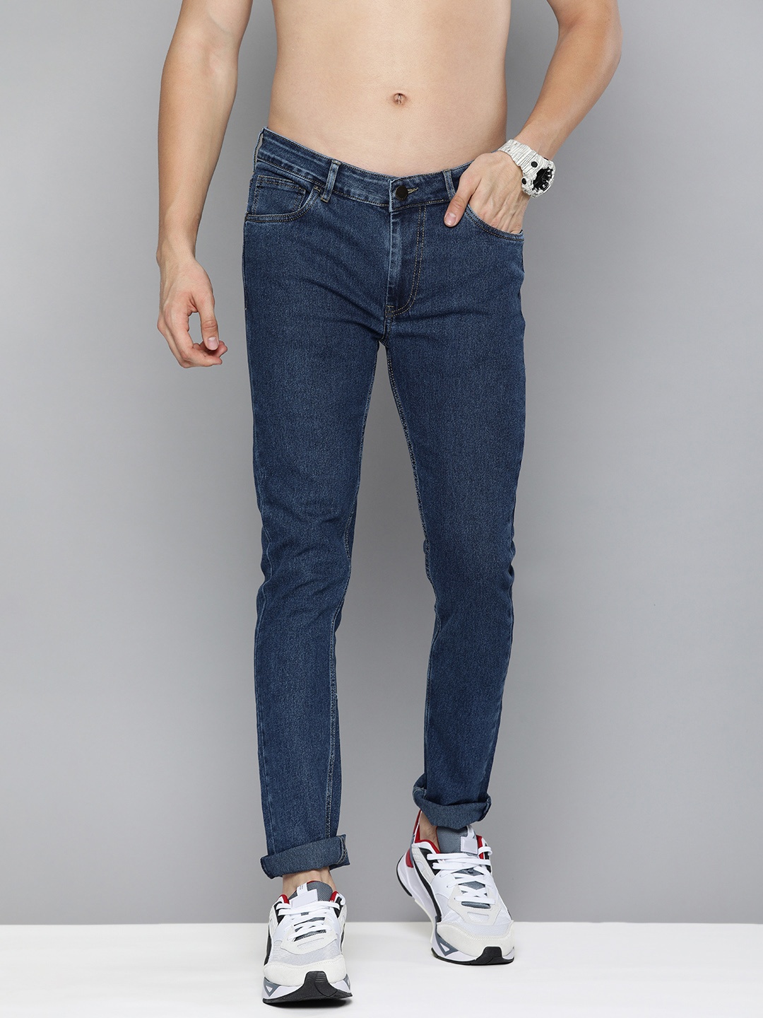 

HERE&NOW Men Blue Slim Fit High-Rise Heavy Fade Jeans