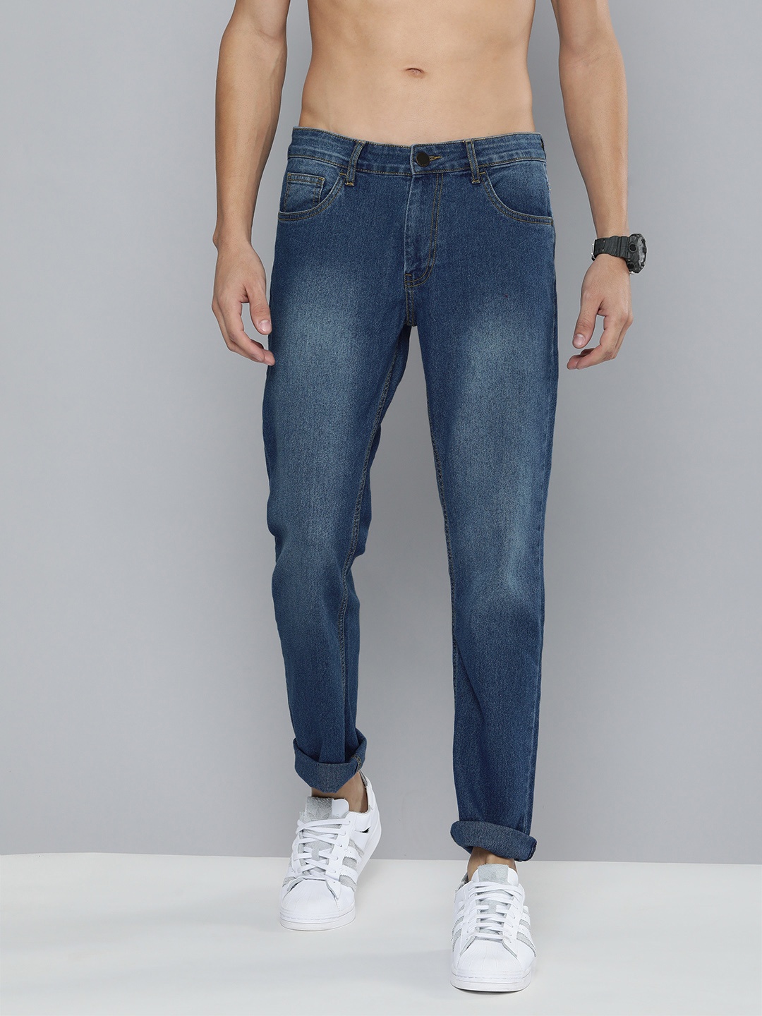 

HERE&NOW Men Blue Slim Fit Mid-Rise Heavy Fade Jeans