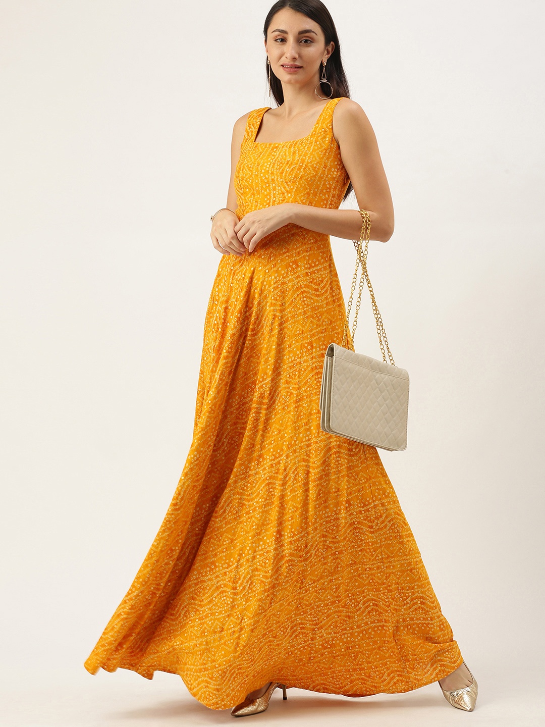 

Ethnovog Yellow Printed Made To Measure Maxi Dress