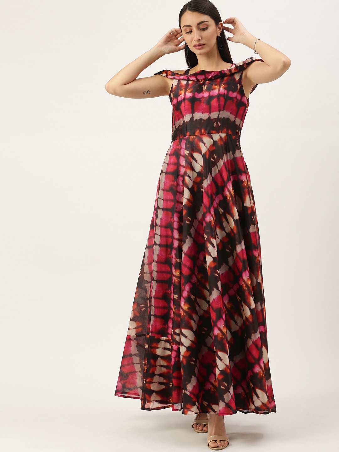 

Ethnovog Multicoloured Off-Shoulder Made To Measure Maxi Dress, Multi