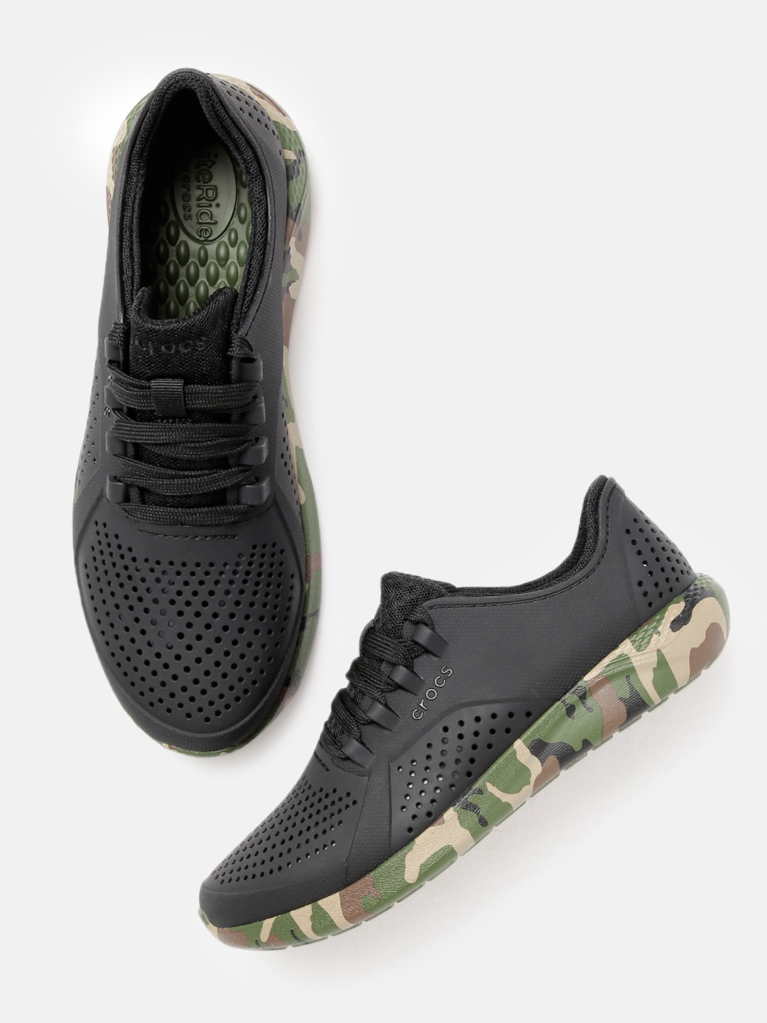 

Crocs Women Black LiteRide Pacer Printed Camo Sneakers