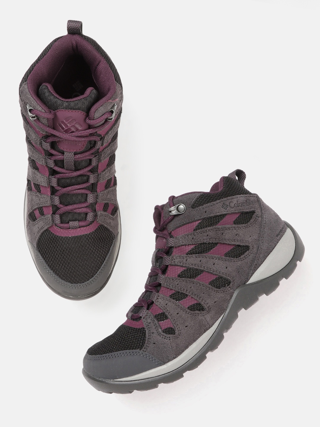 

Columbia Women Black & Purple REDMOND V2 MID WP Trekking Non-Marking Shoes